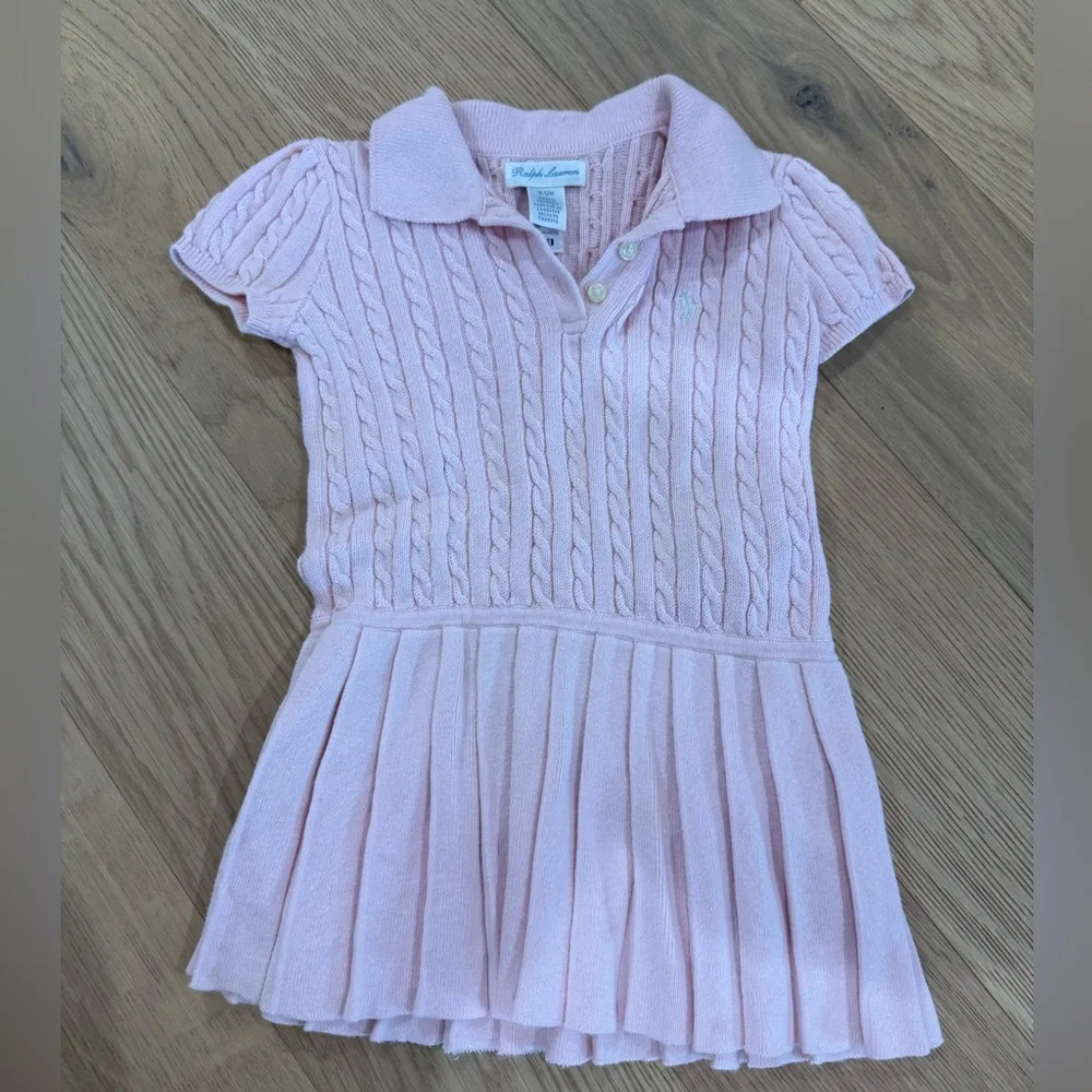 Ralph Lauren Girls' Pink Cable-Knit Polo Dress